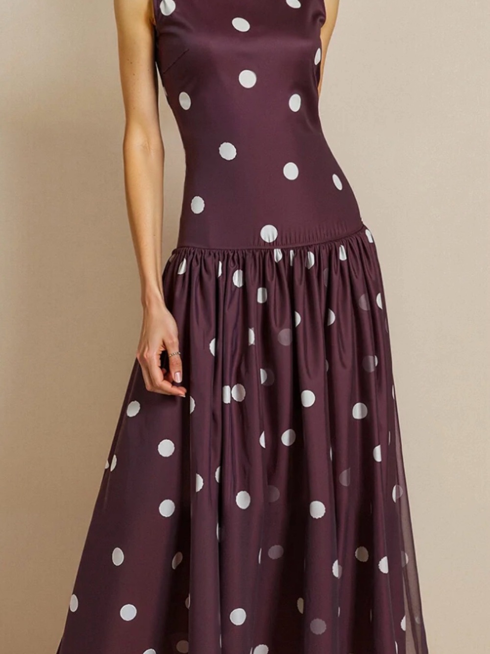 Commense Polka Dot Sleeveless Chiffon Maxi Dress Small